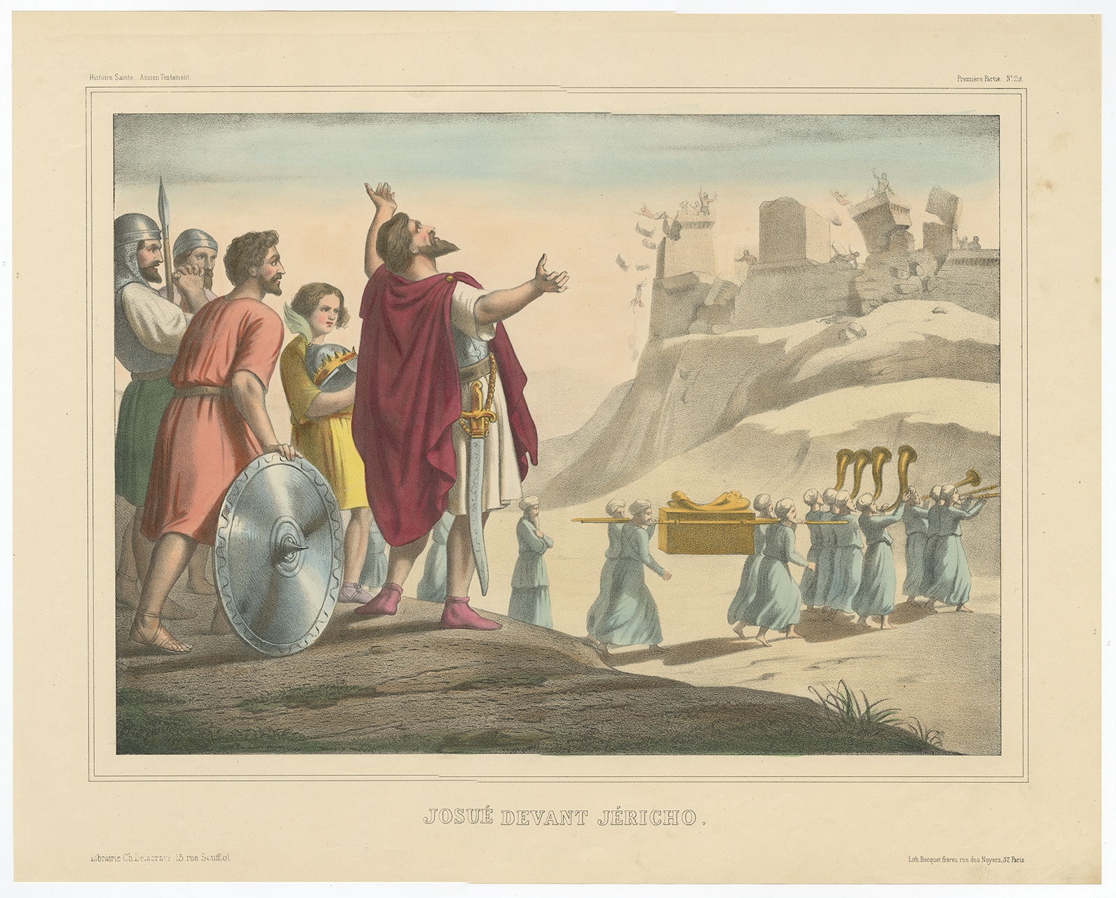 Antique Print Of Joshua Before Jericho By Becquet (c.1840)