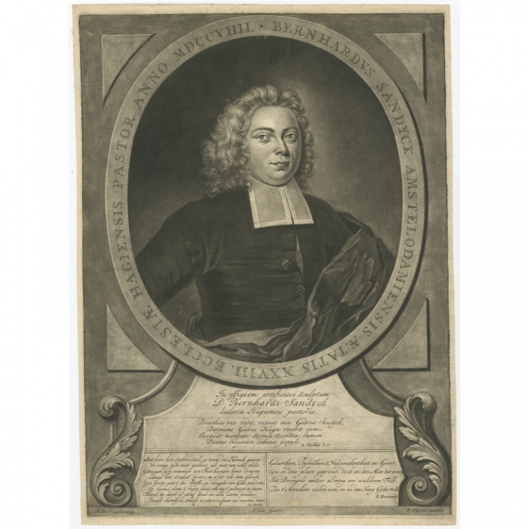 Antique Portrait of Bernhard Sandyck by Hussen (c.1720)