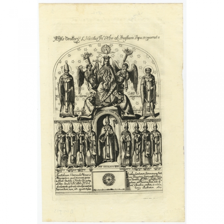 Antique Print of Silvester, Anastasius and other Roman Bishops (1742)