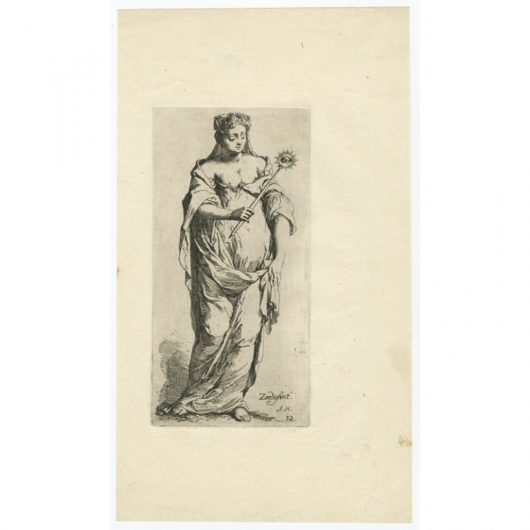 Antique Print of a Woman depicting Chastity (c.1700)