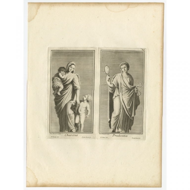 Antique Print of Benevolence and Prudence by Pazzi (1762)