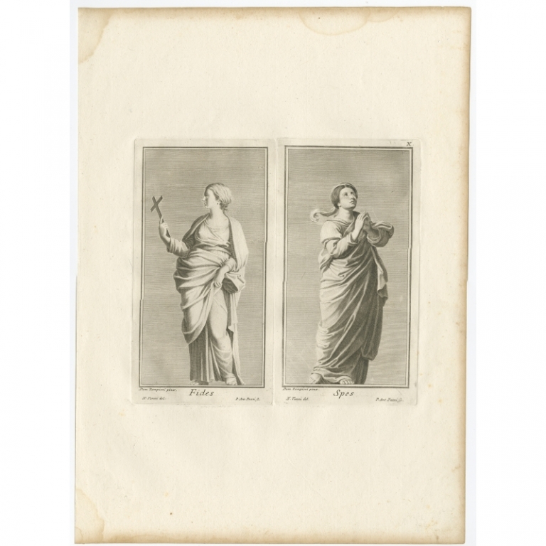 Antique Print of Faith and Hope by Pazzi (1762)