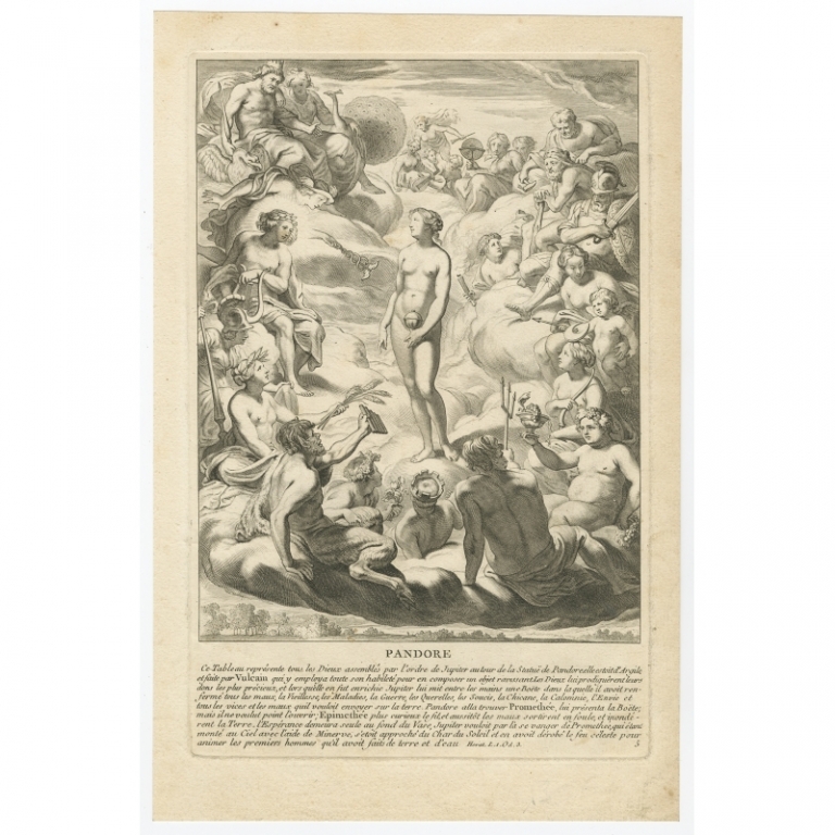 Antique Print of Pandore by Bloemaert (1769)