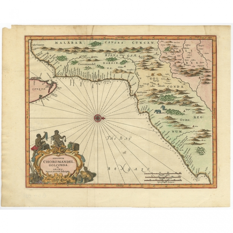 Antique Map of Choromandel, Golconda and Orixa by Baldaeus (1744)