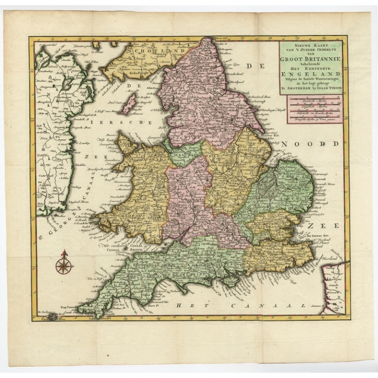 Antique Map of the South Part of Great Britain by Tirion (c.1750)
