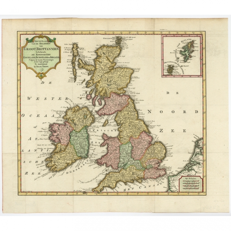 Antique Map of Great Britain and Ireland by Tirion (c.1750)