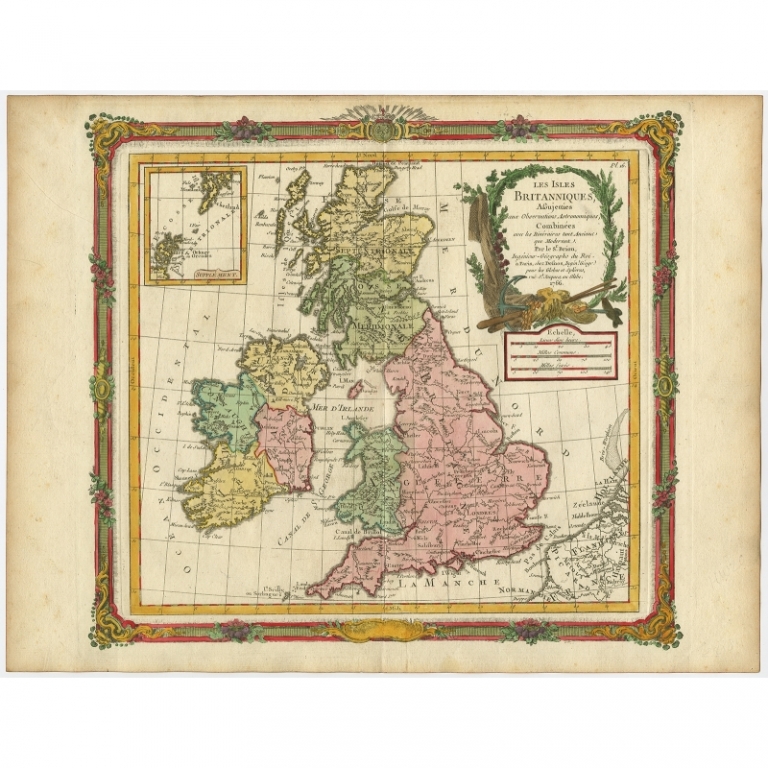 Antique Map of Great Britain and Ireland by Brion de la Tour (1766)