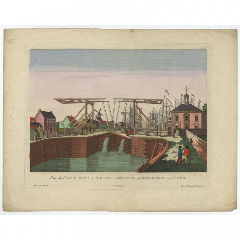 Antique Print of the New Bridge and arsenal of Kingston by Leizel (c.1770)