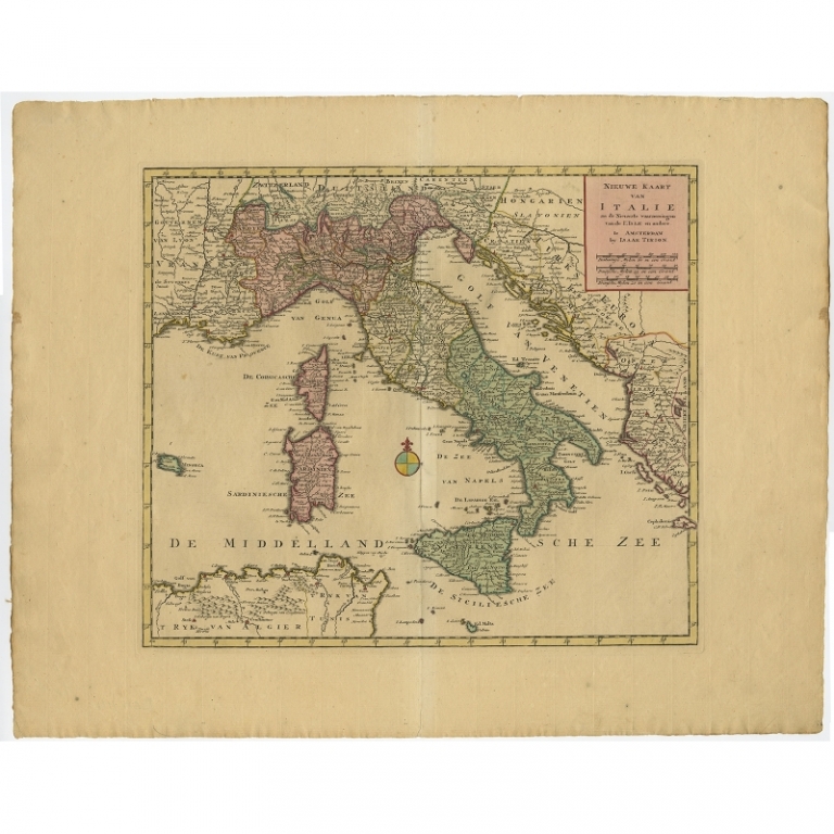 Antique Map of Italy by Tirion (c.1740)