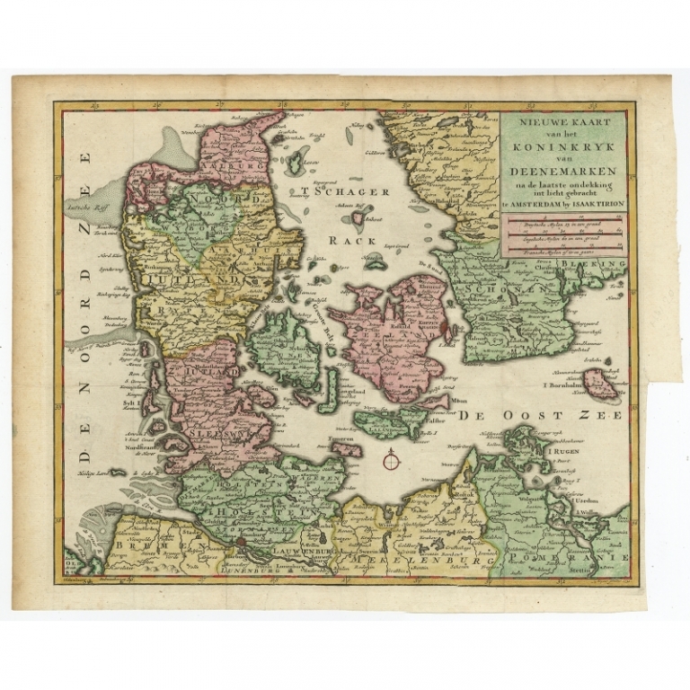 Antique Map of Denmark by Tirion (c.1750)