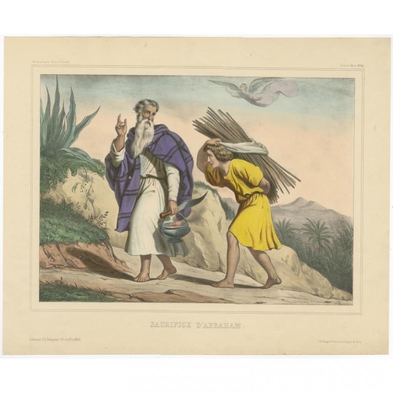 Antique Print of Abraham's sacrifice by Becquet (c.1840)