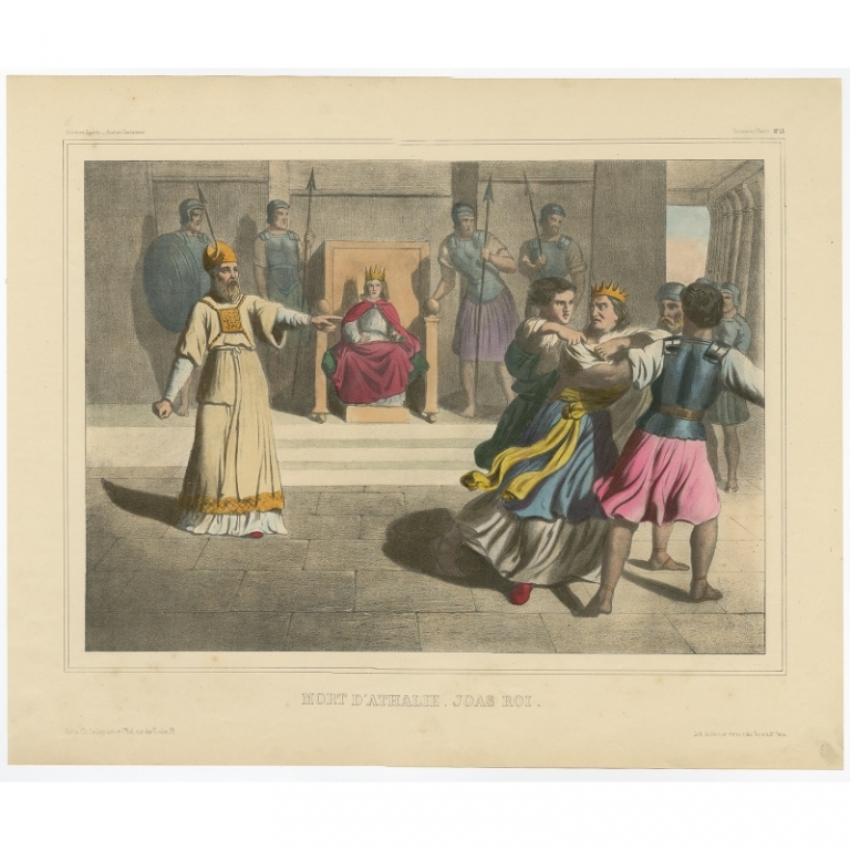 Antique Print of the death of Athaliah by Becquet (c.1840)