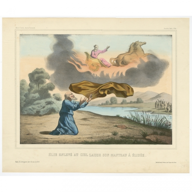 Antique Print of Elijah throwing his mantle by Becquet (c.1840)