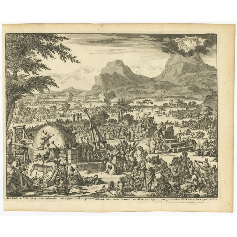 Antique Print of Aaron building an altar for God by Goeree (1690)