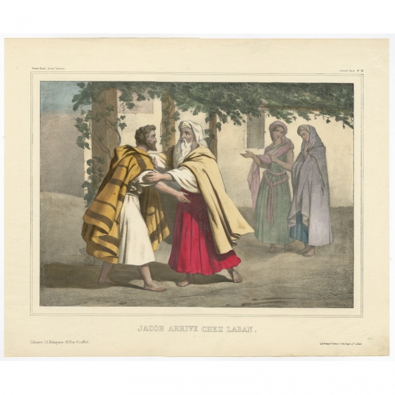 Antique Print of Jacob arriving at Laban's home by Becquet (c.1840)