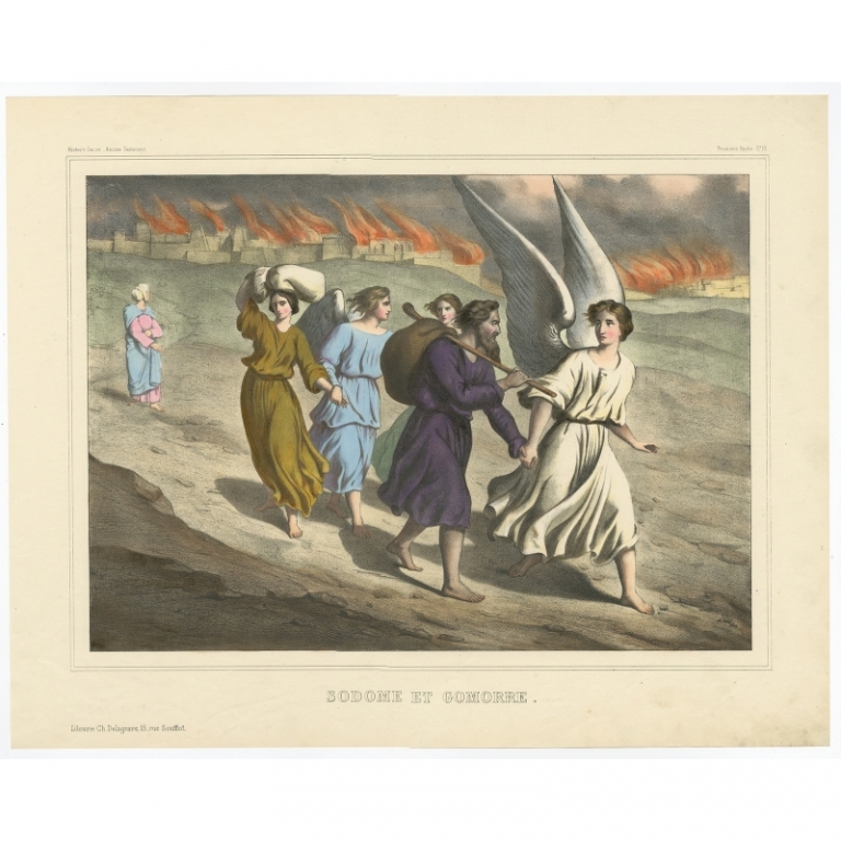 Antique Print of Sodom and Gomorrah by Becquet (c.1840)