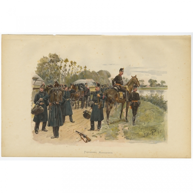 Antique Print of Pontoon Builders of the Dutch Army by Van de Weyer (1900)