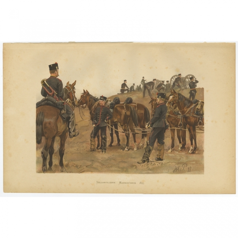 Antique Print of Field Artillery of the Dutch Army by Van de Weyer (1900)