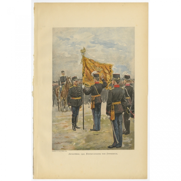 Antique Print of the Oath by Infantry Officers by Van de Weyer (1900)