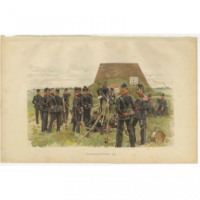 Antique Print of the Shooting Practice of the Infantry by Van de Weyer (1900)