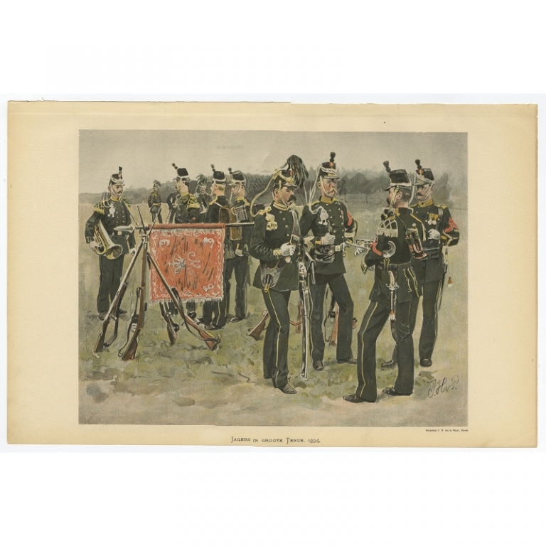 Antique Print of 'Jagers' of the Dutch Army (1894) by Van de Weyer (1900)
