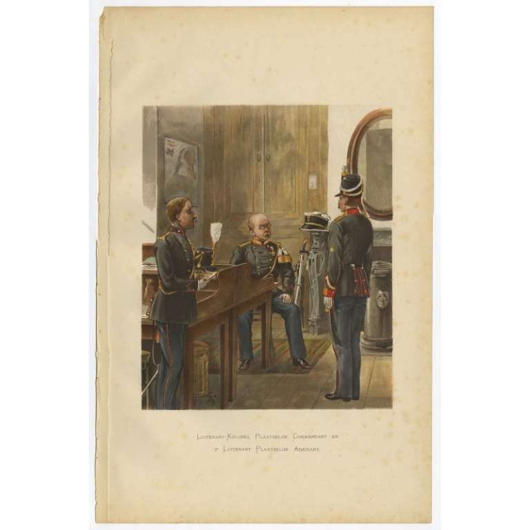 Antique Print of a Lieutenant Colonel and a Lieutenant of the Dutch army by Van de Weyer (1900)