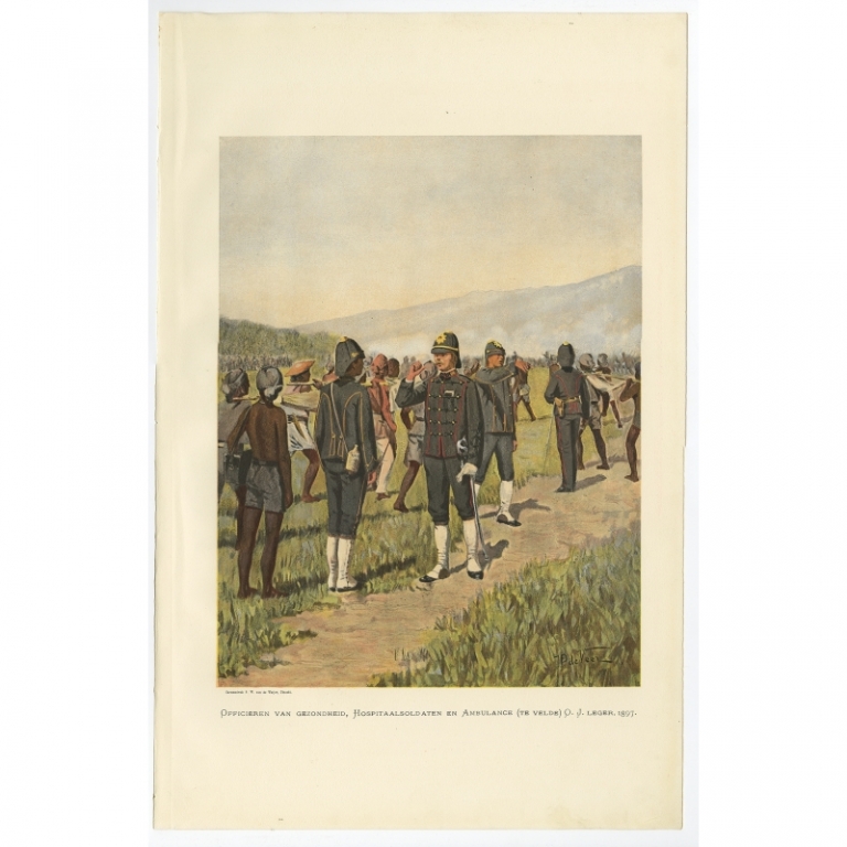 Antique Print of Officers and Medics of the Medical Corps by Van de Weyer (1900)