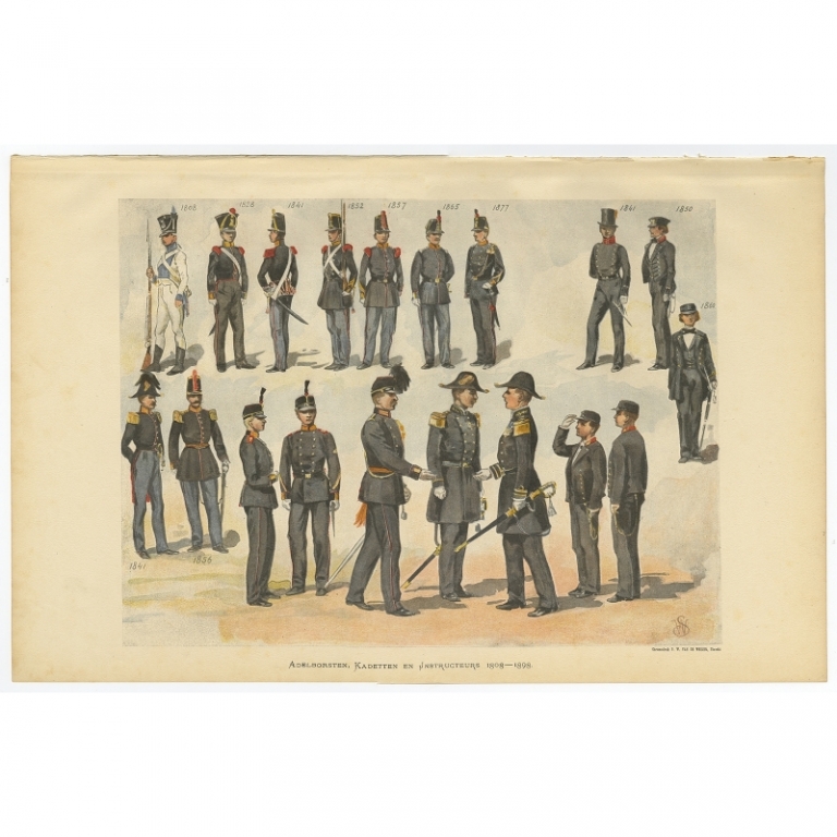 Antique Print of Midshipmen, Cadets and Instructors of the Dutch Navy by Van de Weyer (1900)