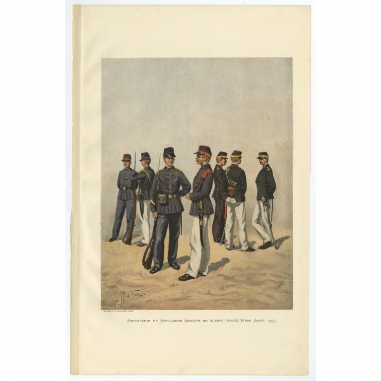 Antique Print of Infantry and Artillery of the Netherlands West Indies Army by Van de Weyer (1900)