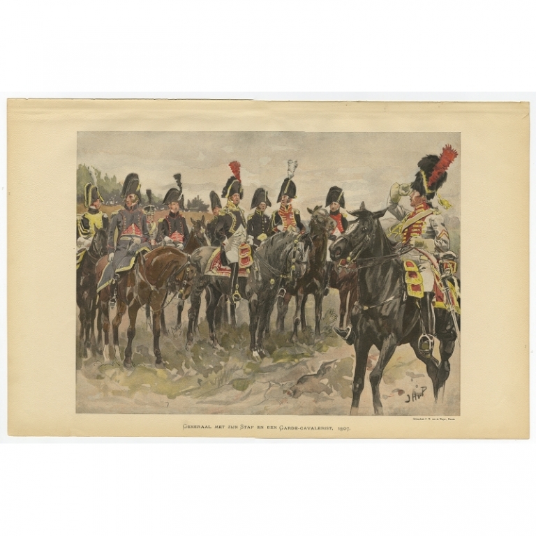 Antique Print of a General and his staff of the Dutch army by Van de Weyer (1900)