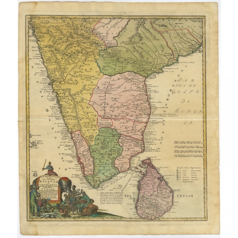 Antique Map of Southern India and Ceylon by Homann Heirs (1733)