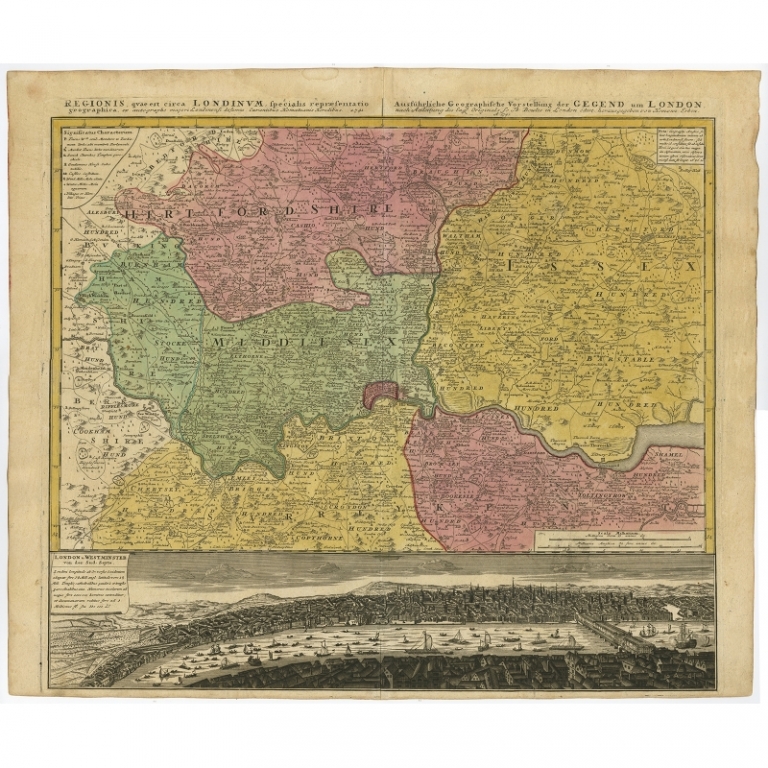 Antique Map of London and surroundings by Homann Heirs (1741)