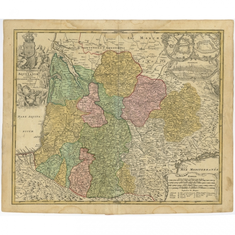 Antique Map of Southwestern France by Homann Heirs (c.1730)