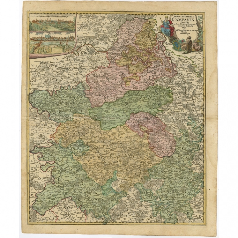 Antique Map of the Champagne Region by Homann Heirs (c.1759)