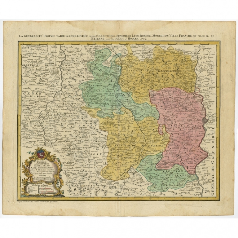 Antique Map of the Beaujolais Region by Homann Heirs (1762)