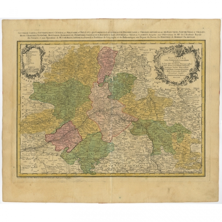 Antique Map of the Region of Orleans by Homann Heirs (c.1760)