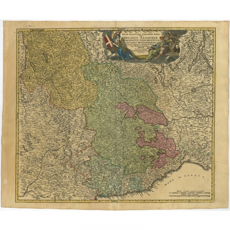 Antique Map of the region of Savoy and Piedmont by Homann Heirs (c.1735)