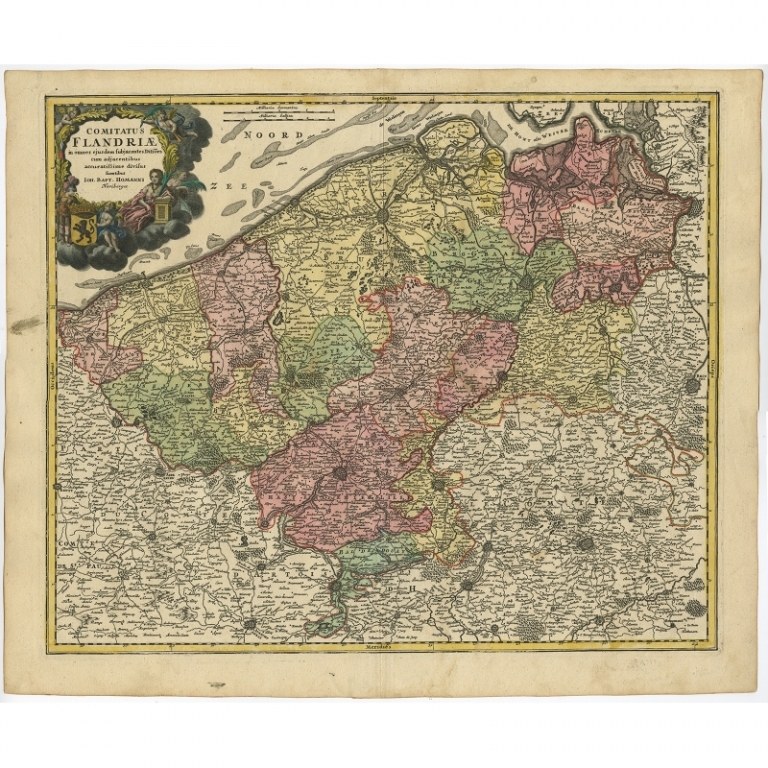 Antique Map of Flanders by Homann Heirs (c.1735)
