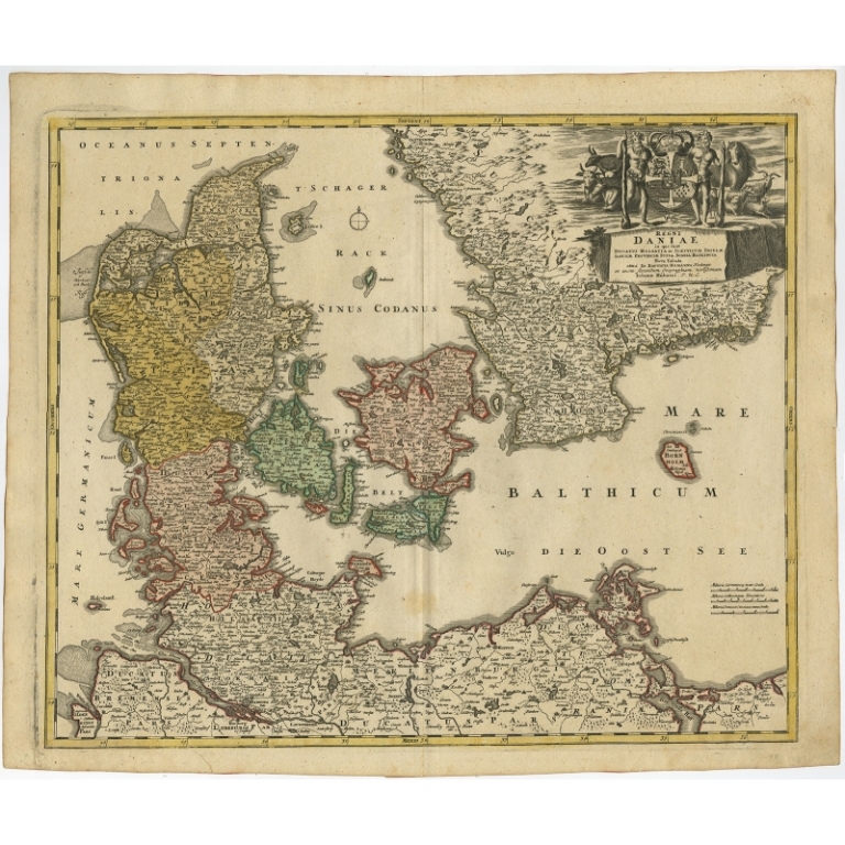 Antique Map of Denmark by Homann Heirs (c.1730)
