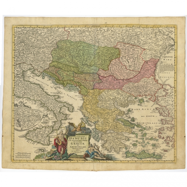 Antique Map of Greece by Homann Heirs (c.1720)