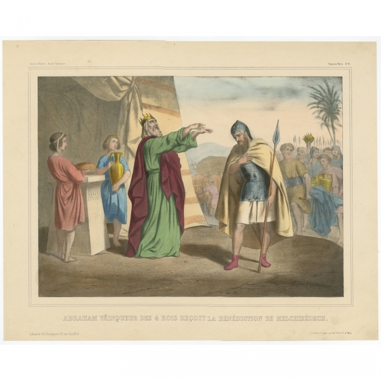 Antique Print of Abraham receives the blessing of Mechizedek by Becquet (c.1840)