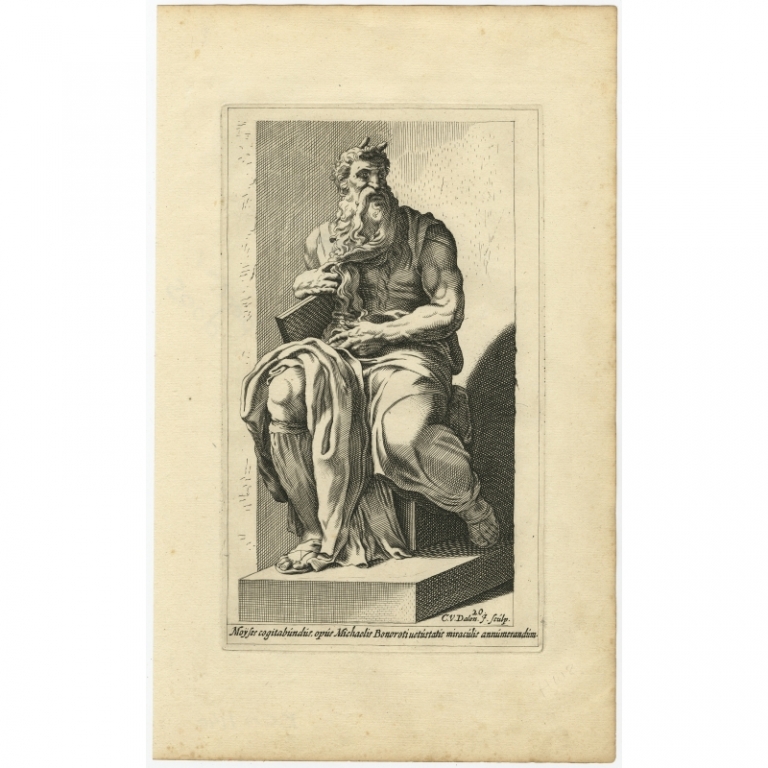 Antique Print of the Statue of Moses by Van Dalen (1660)
