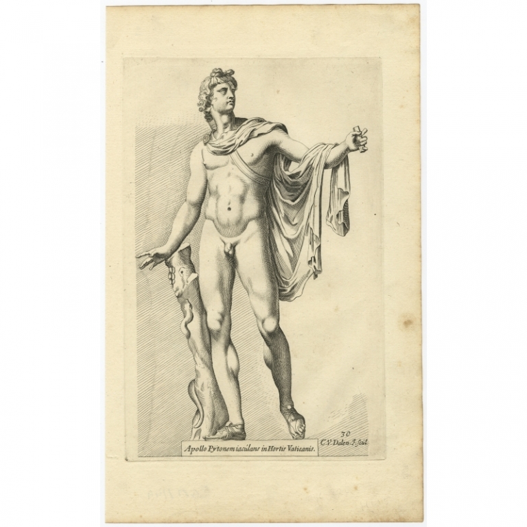 Antique Print of the Statue of Apollo with Python by Van Dalen (1660)