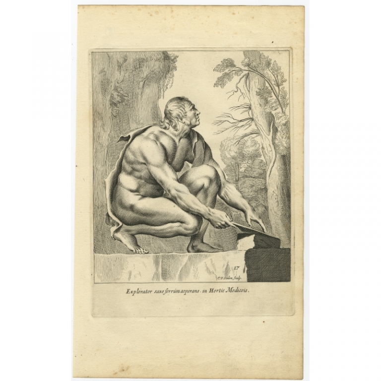 Antique Print of the Statue of Arrotino in Rome by Van Dalen (1660)