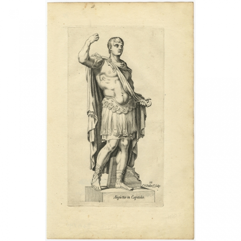 Antique Print of the Statue of Augustus by Van Dalen (1660)