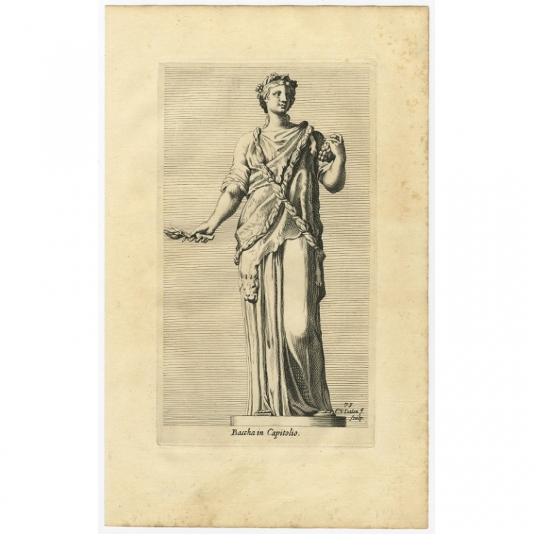 Antique Print of the Statue of Bacchus or Dionysus by Van Dalen (1660)