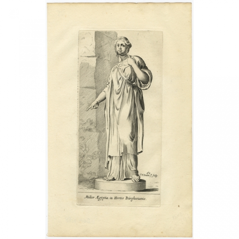 Antique Print of the Statue of an Egyptian woman in Rome by Van Dalen (1660)