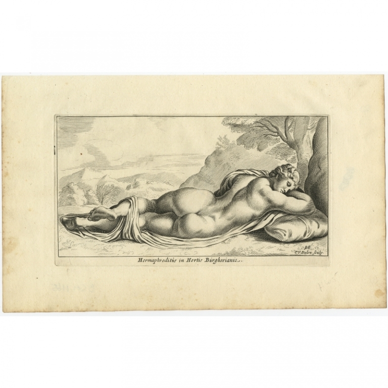 Antique Print of the Statue of Hermaphroditus in Rome by Van Dalen (1660)