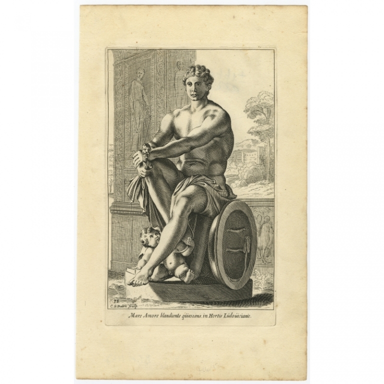 Antique Print of the Statue of Mars and Amor or Cupid by Van Dalen (1660)