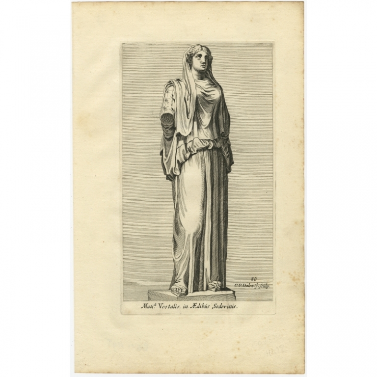 Antique Print of the Statue of Maxima Vestalis by Van Dalen (1660)